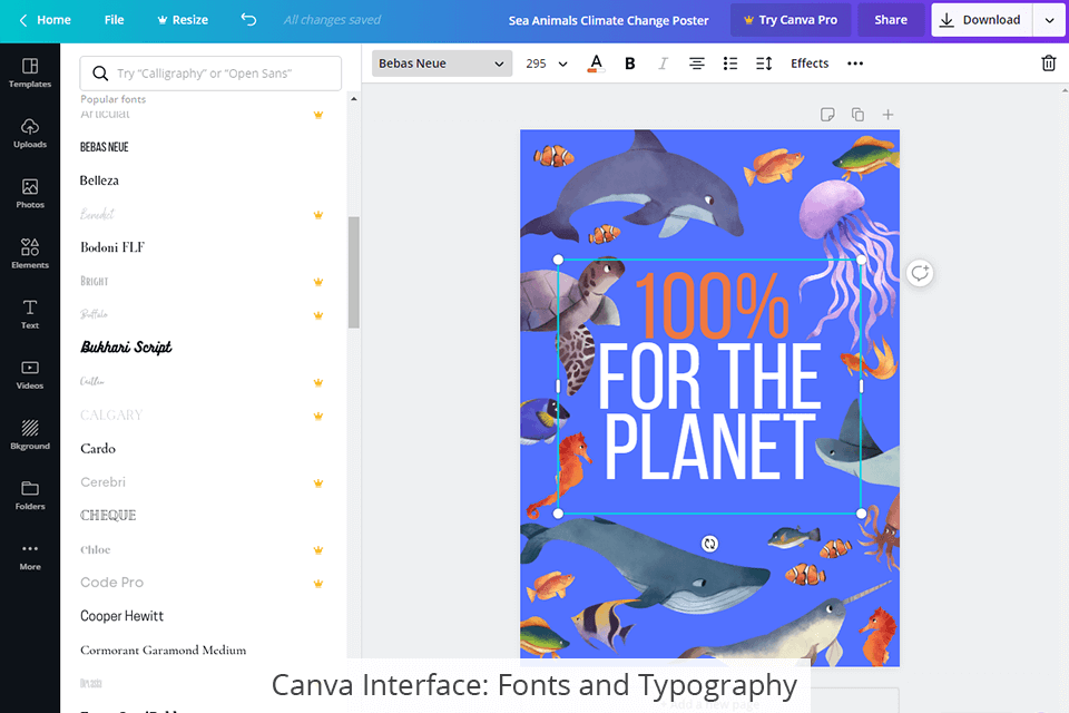 خطوط واجهة canva والطباعة