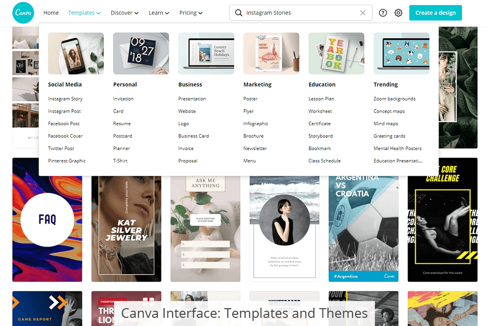 قوالب وموضوعات واجهة canva