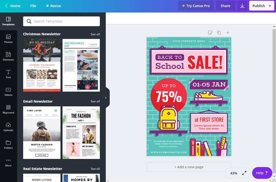 canva free graphic design software interface