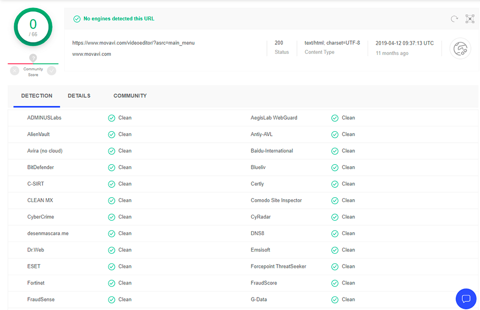 movavi Video editor virustotal check