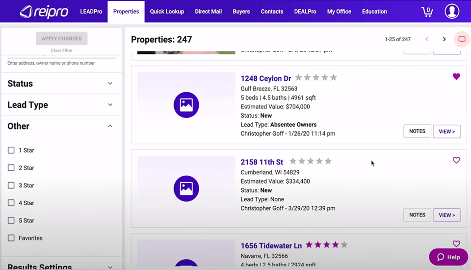 reipro real estate crm software interface