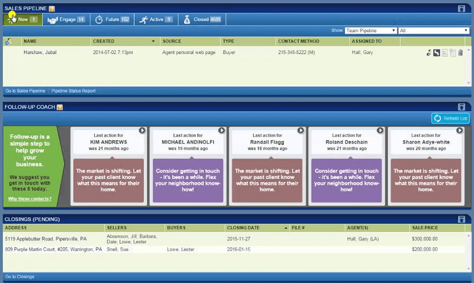 top producer real estate crm software interface