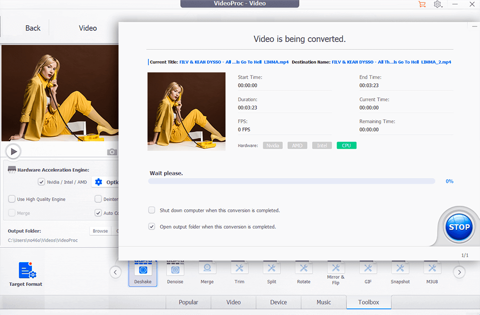 videoproc interface de conversion vidéo gratuite