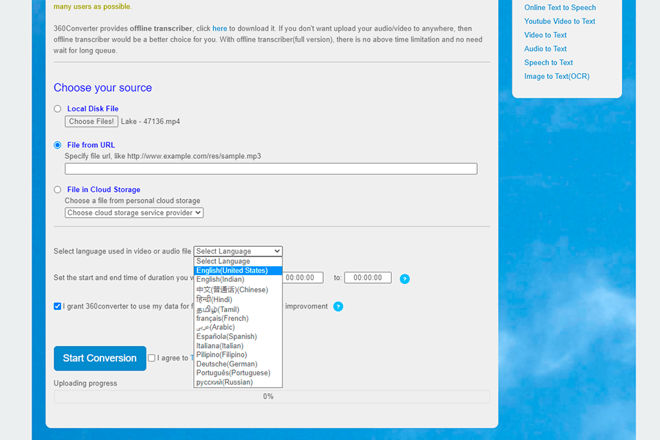 360converter video to text converters interface