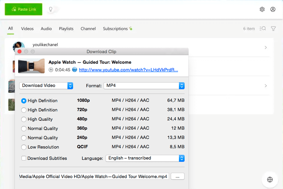 4k download free youtube downloader interface