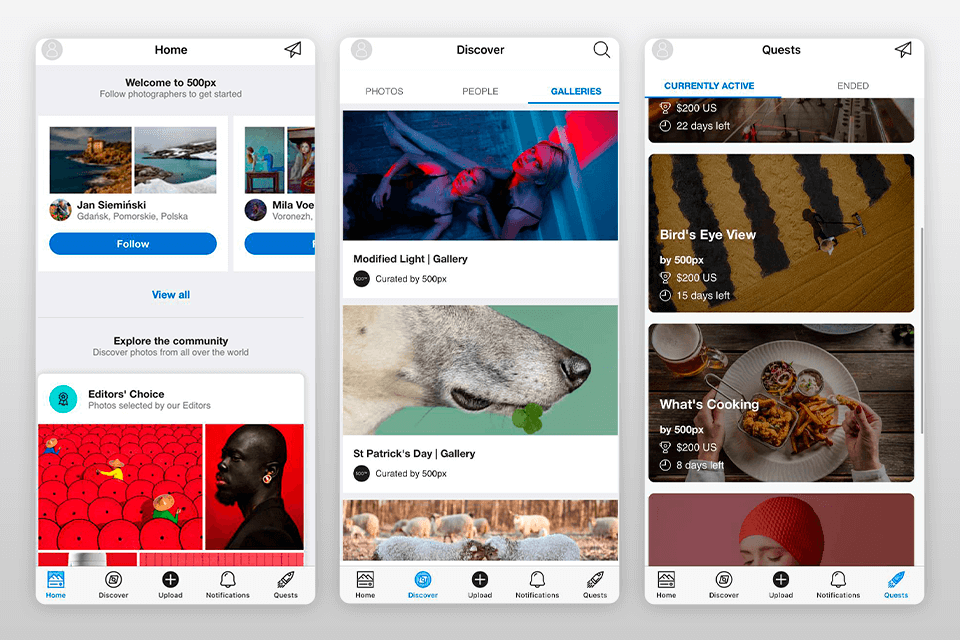 500px photography spots app interface