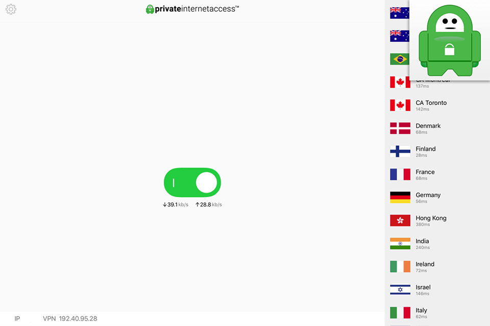 Private Internet Access interface