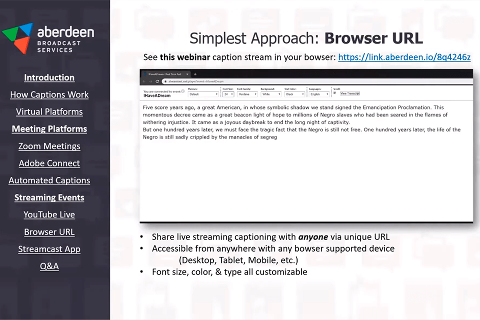 aberdeen broadcast services closed captioning software interface