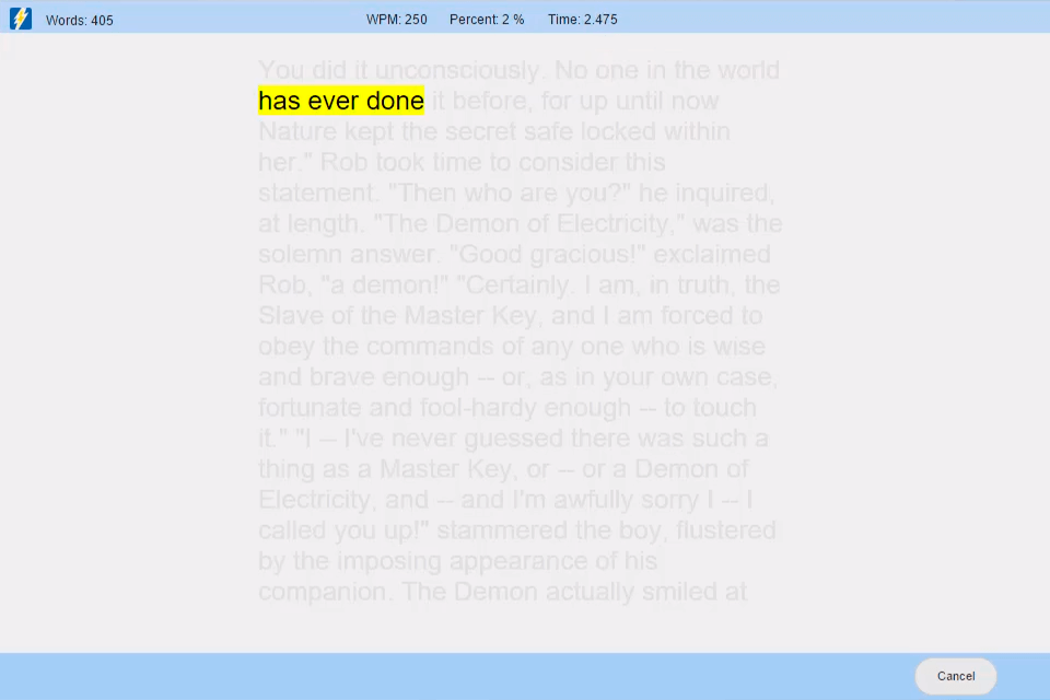 acereader speed reading software interface