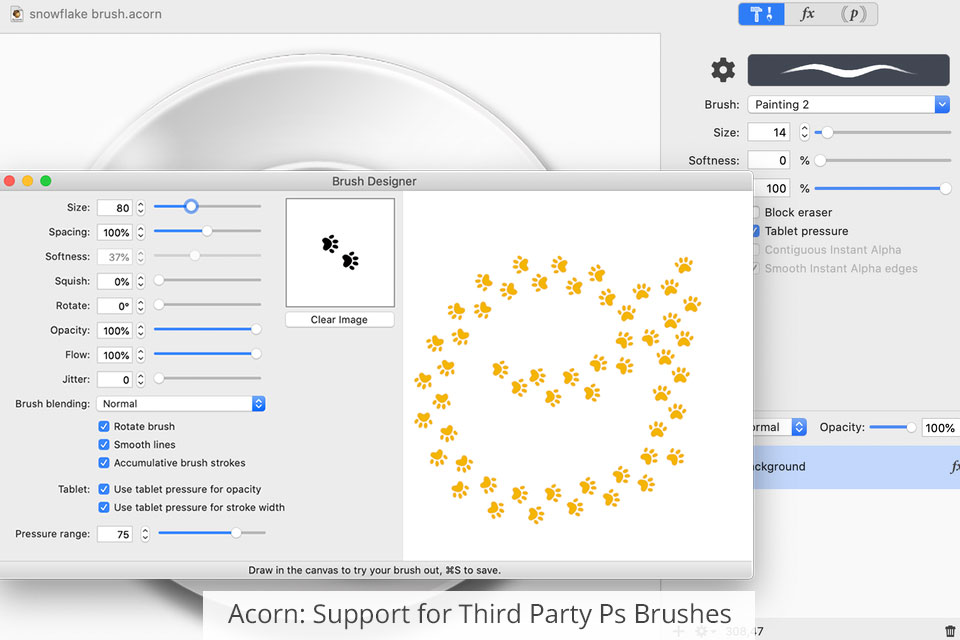 acorn support for third party ps brushes