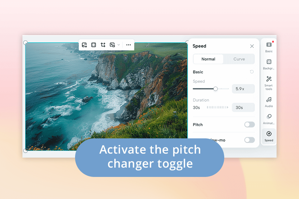 activate pitch changer toggle at capcut