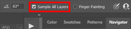 activate sample all layers to use smudge tool in photoshop