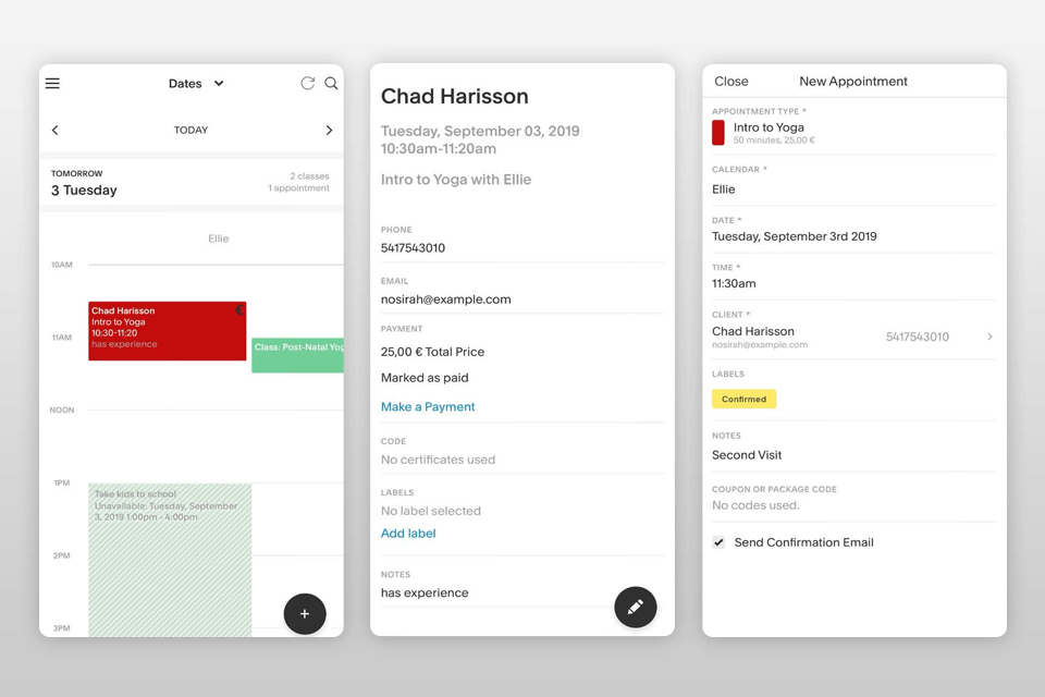 acuity scheduling photography booking app interface