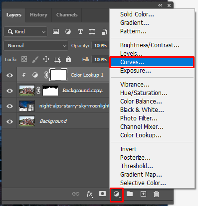 add a curves adjustment layer to turn day into night in photoshop