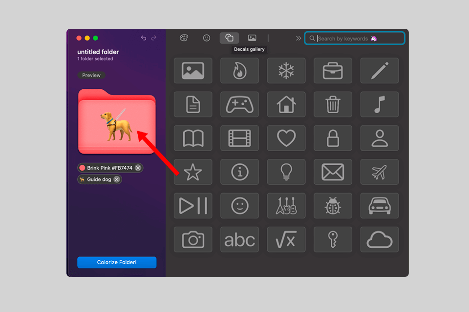add a decal sticker to change folder color
