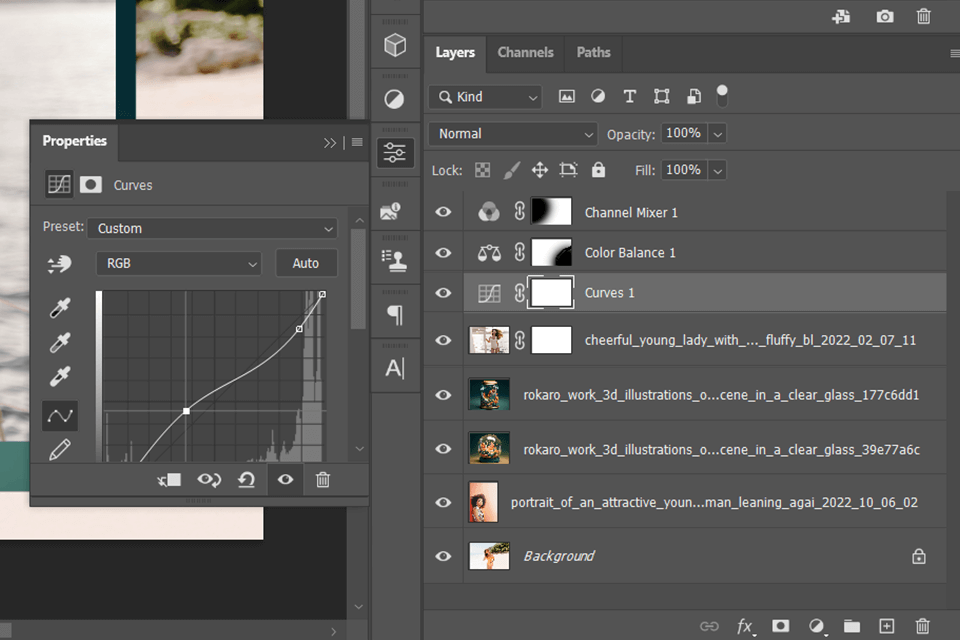 add an adjustment to the masked layer to mask in photoshop