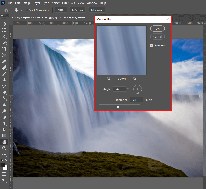 add blur to make a waterfall in photoshop