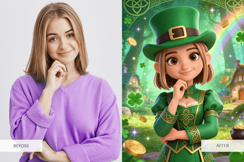 add leprechaun to photo cartoon