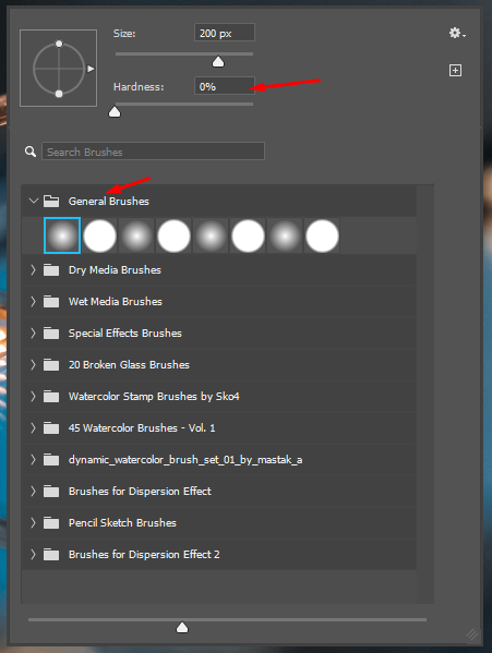 add light in photoshop brush settings