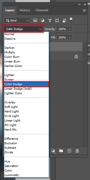 add light in photoshop color dodge