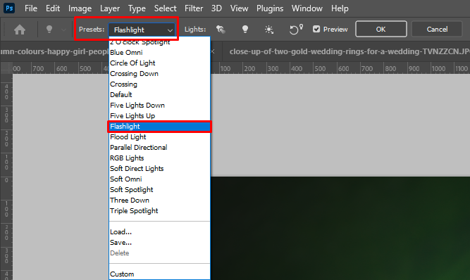 add light in photoshop preset