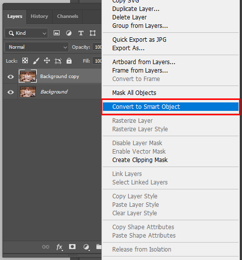 add light in photoshop smart object