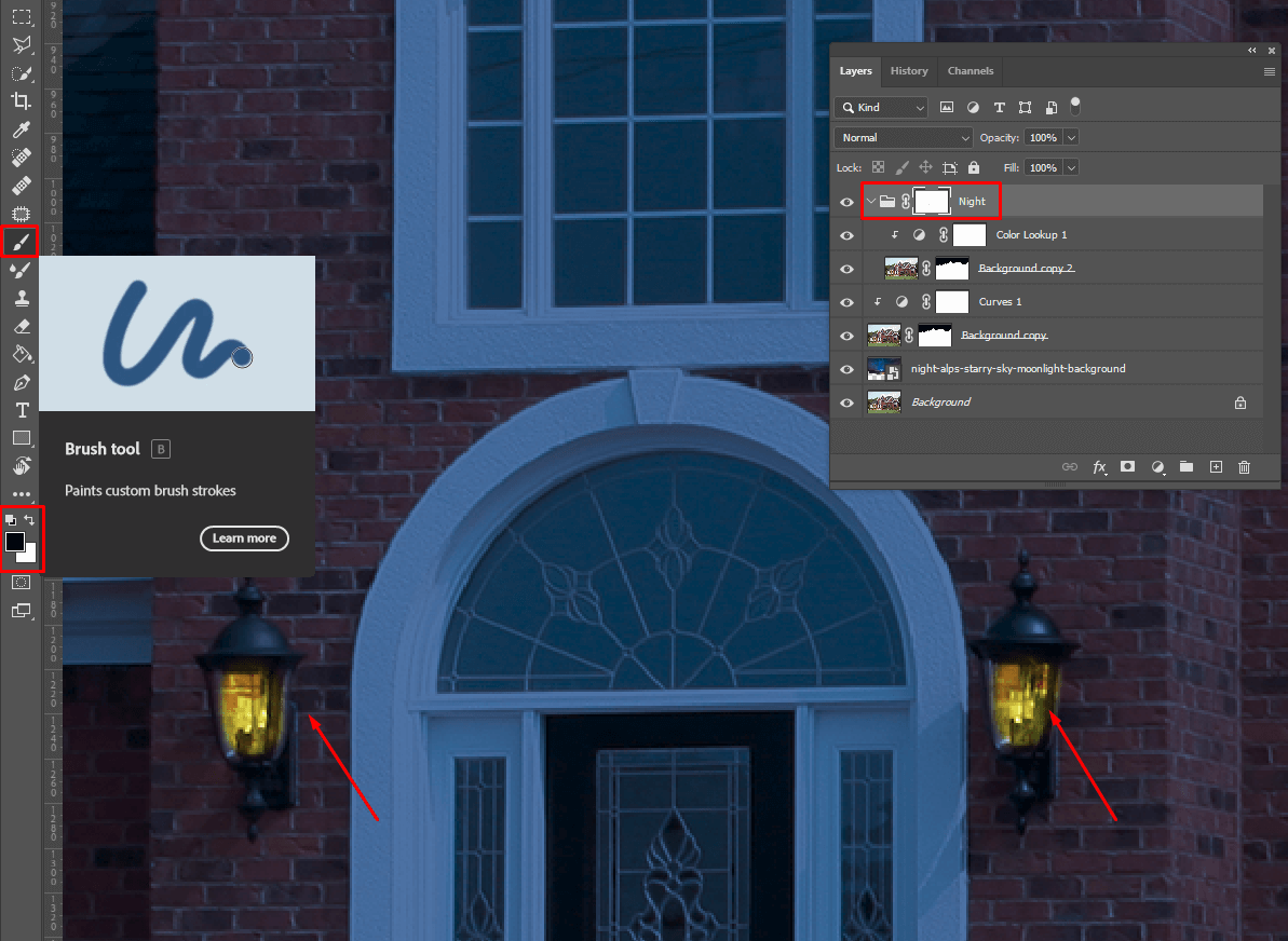 add light to turn day into night in photoshop