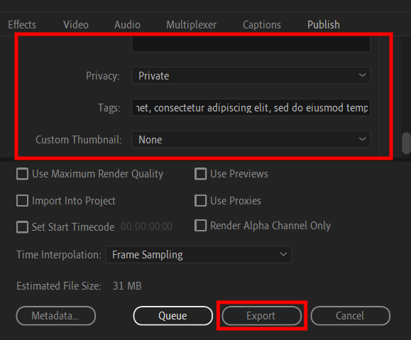 add tags to use adobe premiere to upload youtube videos