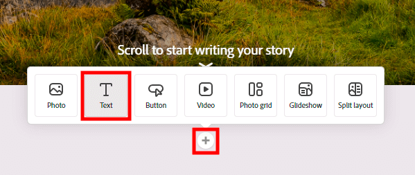 add text to create web pages in adobe cc express