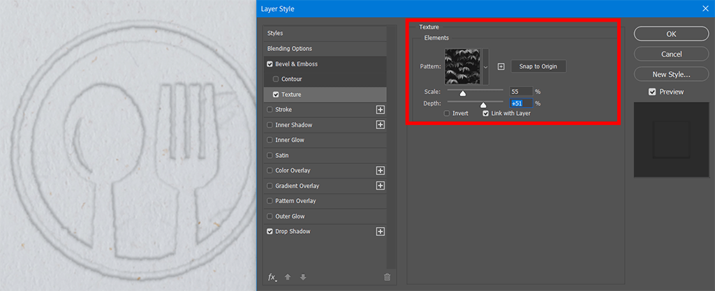 add texture to make embossed effect in photoshop