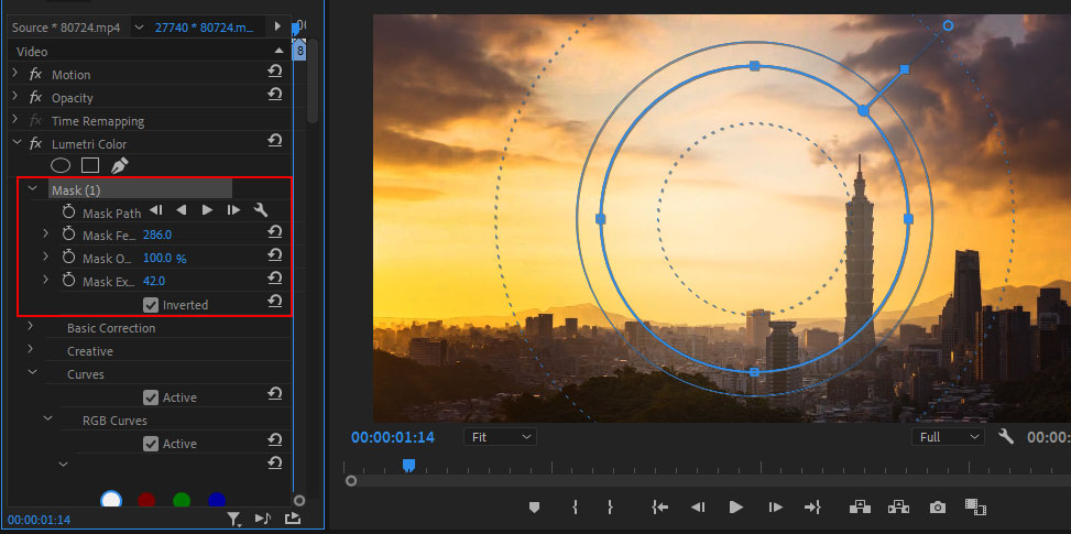 add the mask to create a vignette in adobe premiere pro