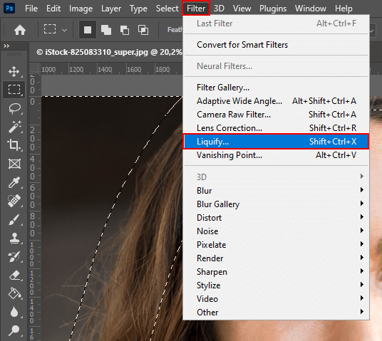 adding hair in photoshop select the liquify tool