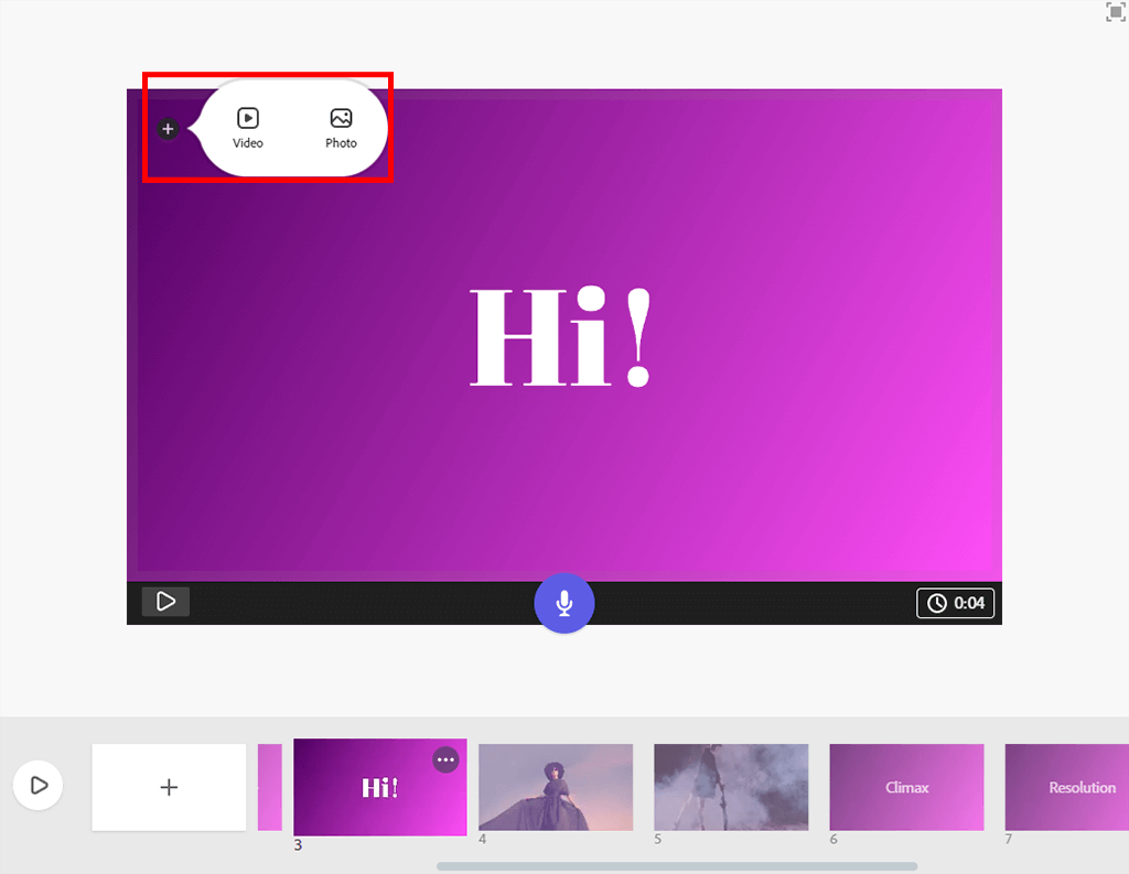 adding media to create video in adobe cc express