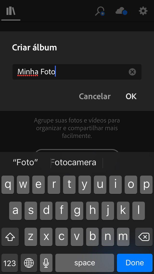 adicionar fotos do seu dispositivo versão móvel do lightroom