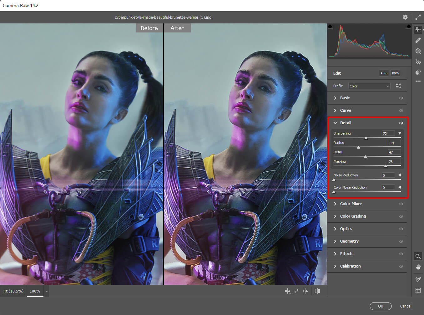 adjust sharpness on pictures of cosplay