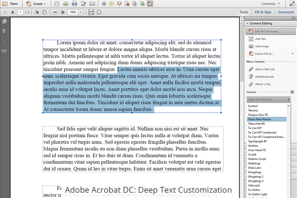 adobe acrobat dc deep text customization