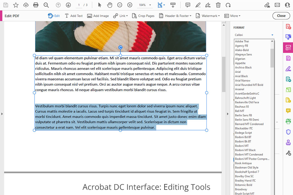 adobe acrobat dc interface editing tools