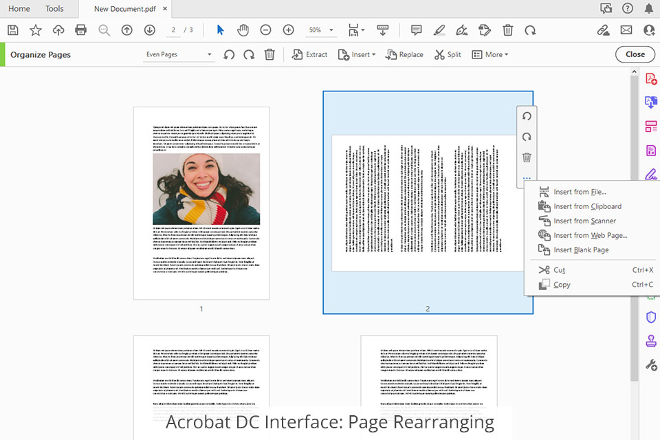 adobe acrobat dc interface page rearranging
