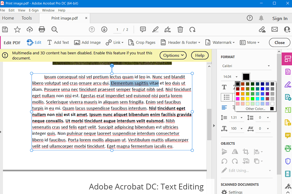 adobe acrobat dc text editing