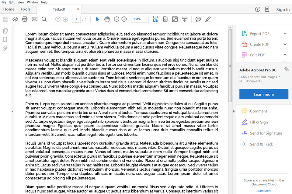 interface de l'éditeur de pdf adobe acrobat pro pour mac