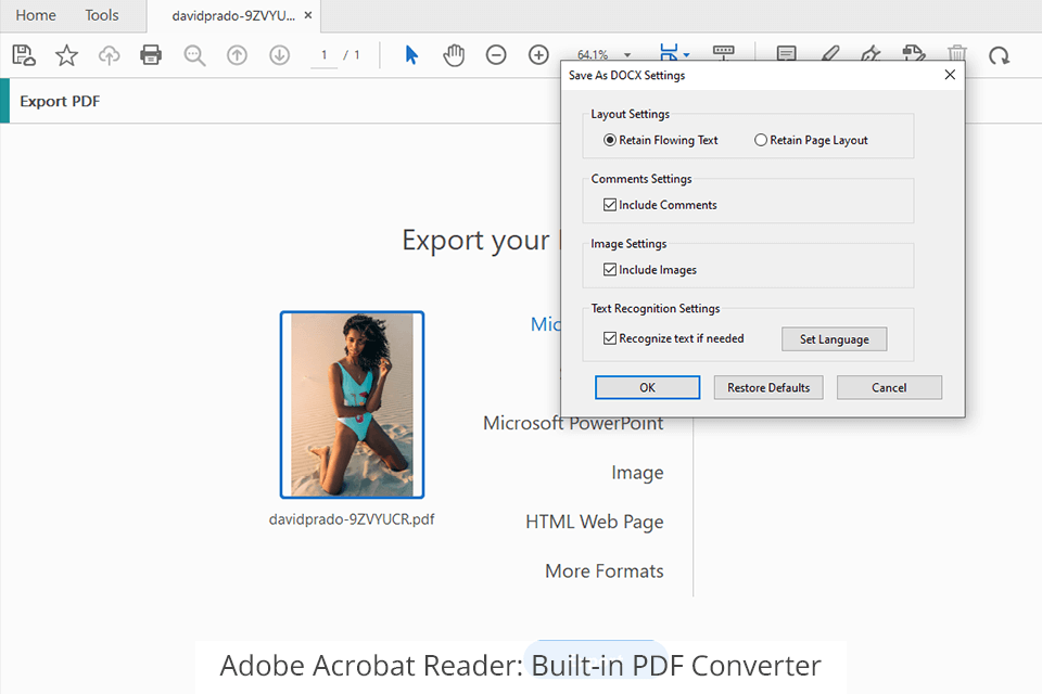 adobe acrobat reader bult-in pdf converter
