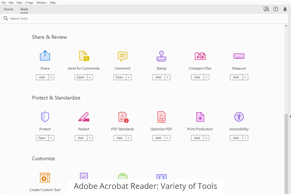adobe acrobat reader variety of tools