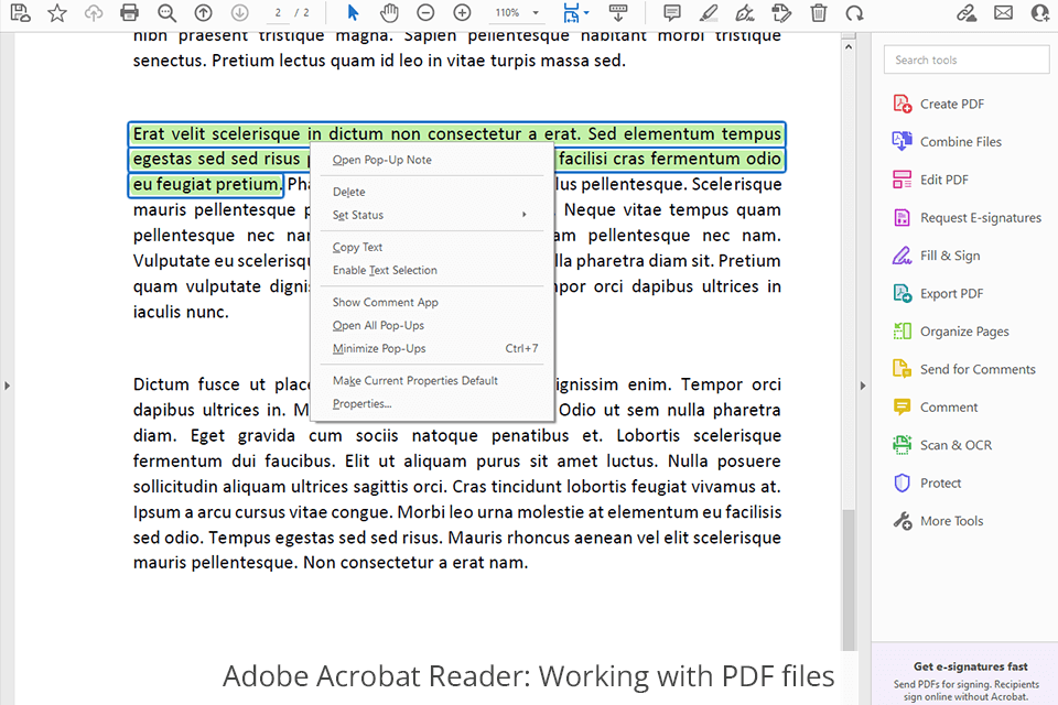 adobe acrobat reader working with pdf