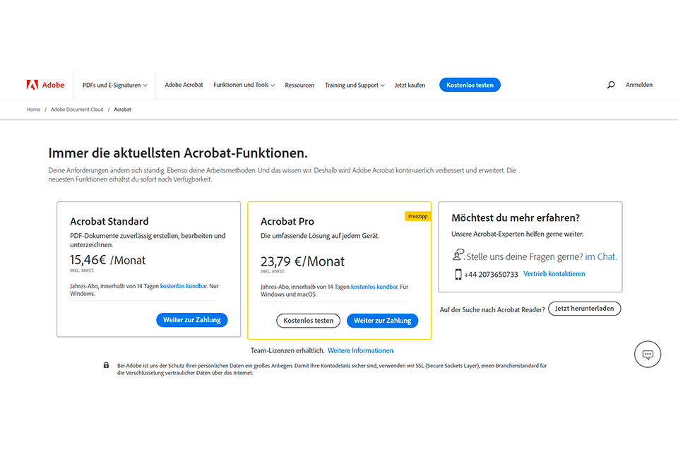 adobe acrobatstandard vs. profi kampfpreis