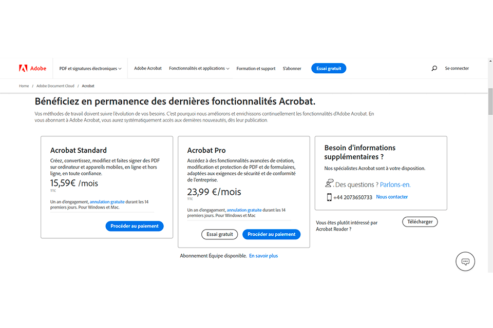 adobe acrobat prix de bataille standard vs pro