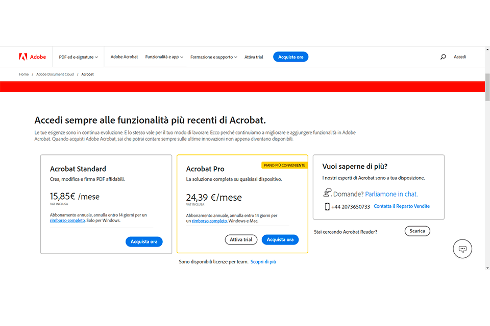 adobe acrobatprezzo di battaglia standard vs pro