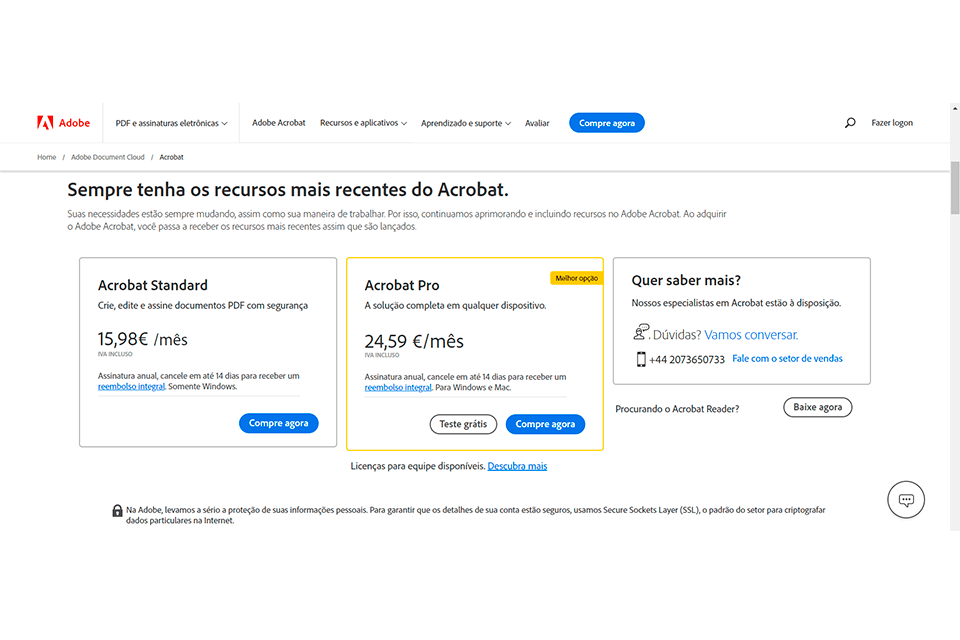 Comparação entre Adobe Acrobat Standard x Pro 2024