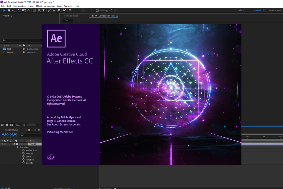 adobe after effects 2018 opening