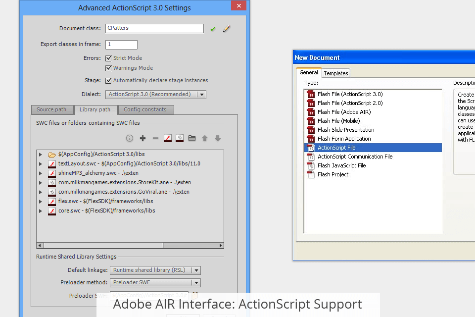 adobe air interface actionscript support