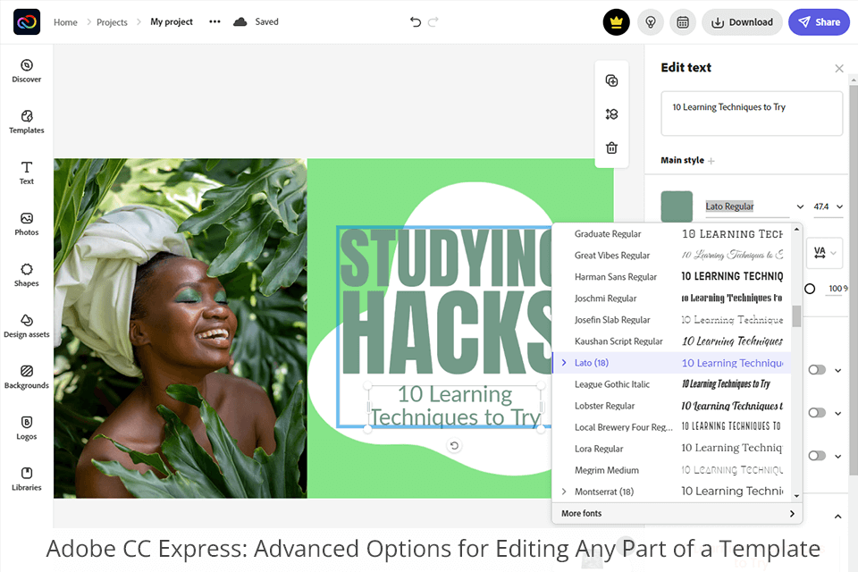 adobe cc express خيار متقدم للتحرير